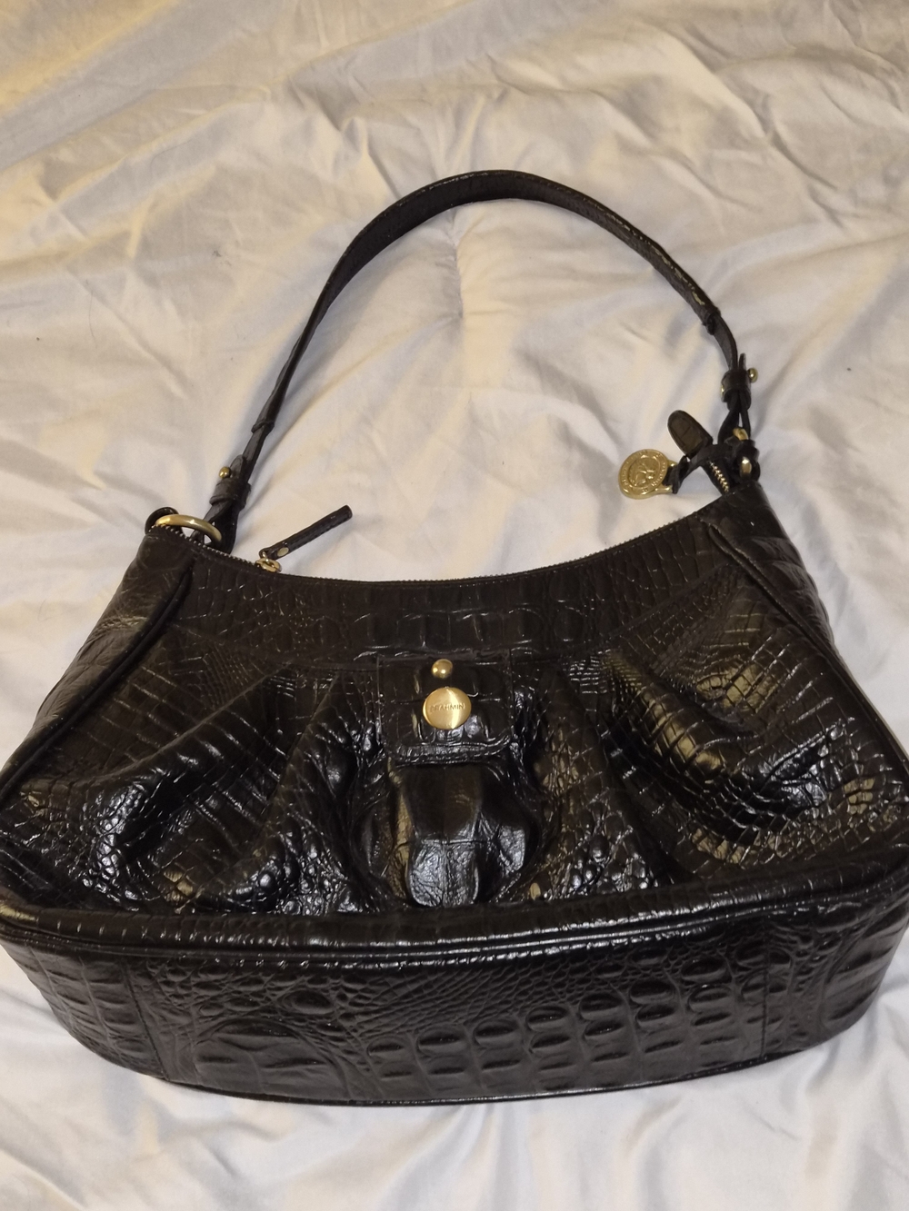 Brahmin Black Melbourne Croc Embossed satchel Bag - Picture 2 of 4